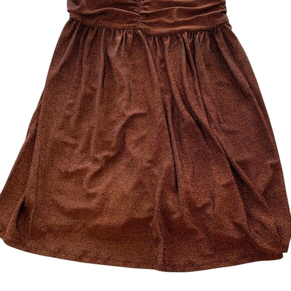 NICHOLAS Jayde Metallic Ruched Pleated Front Hem Slit Bronze Umber Skirt Size 4 - Picture 9 of 9